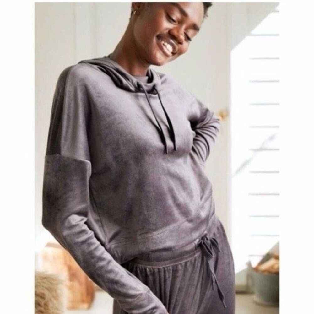 OFFLINE BY AERIE Women’s Gray Long Sleeve Velour Cowl Neck Hoodie Size Large